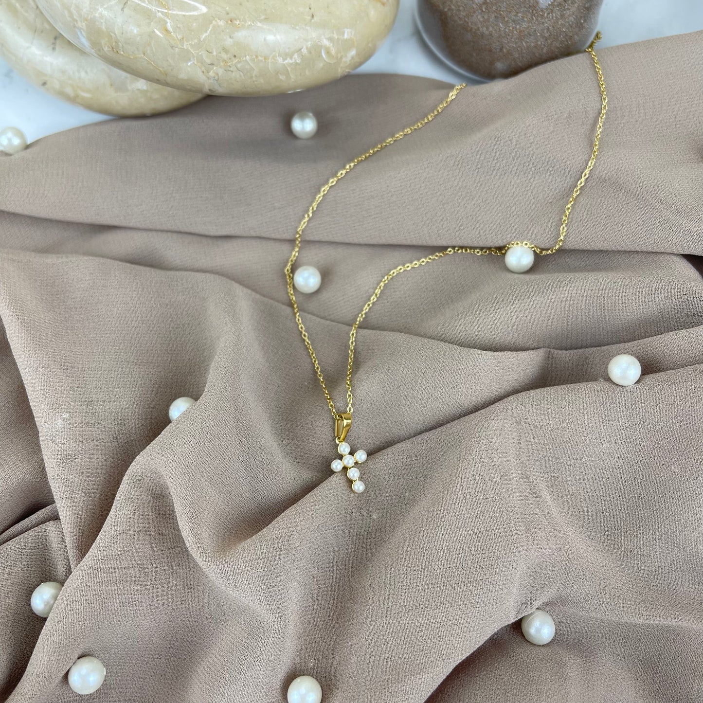 gold mini cz cross pendant necklace