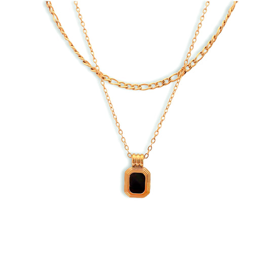 Aisha black onyx double chain pendant necklace