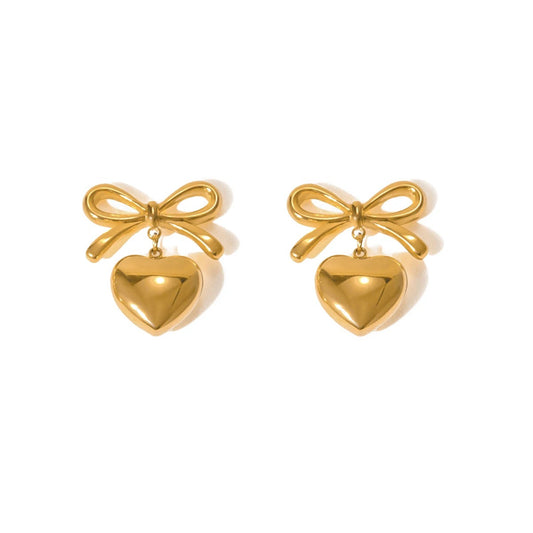 Gold heart bow earrings